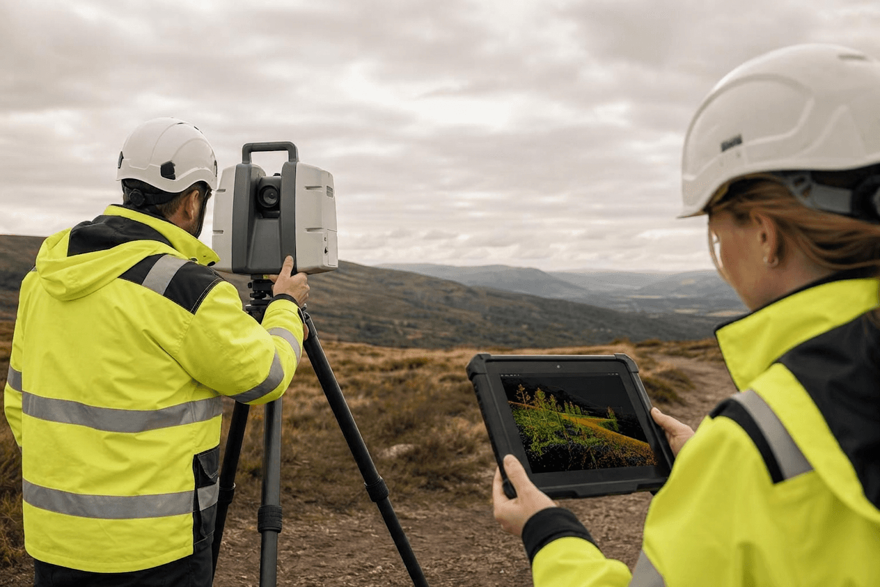 Surveyor operating a LiDAR scanner in the field